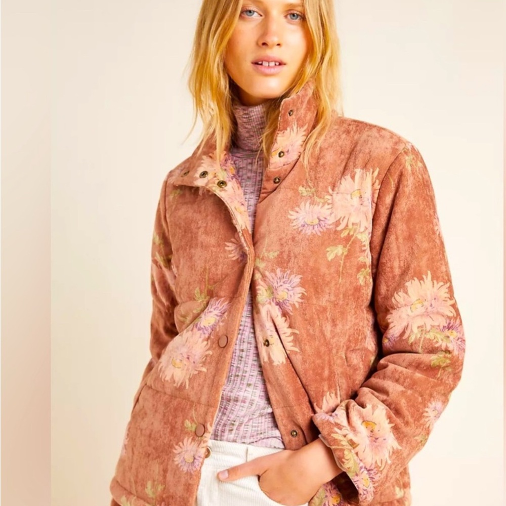 Anthropologie Edie Corduroy Velvet Puffer Jacket Excellent! Size XL